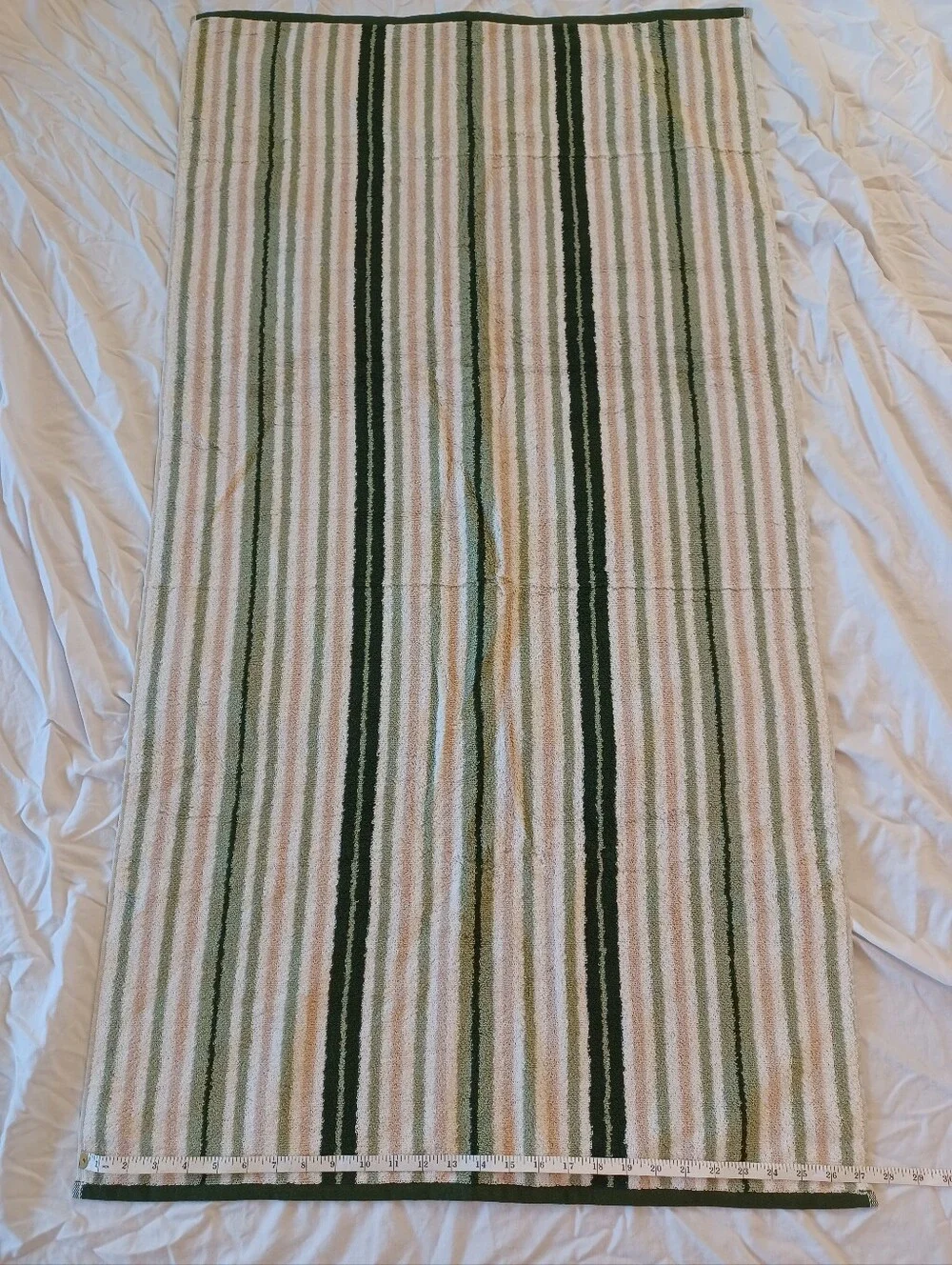 NWT 2 PIECE SET The Big One Bath Towel 100% Cotton Green White Tan Stripes 52x27
